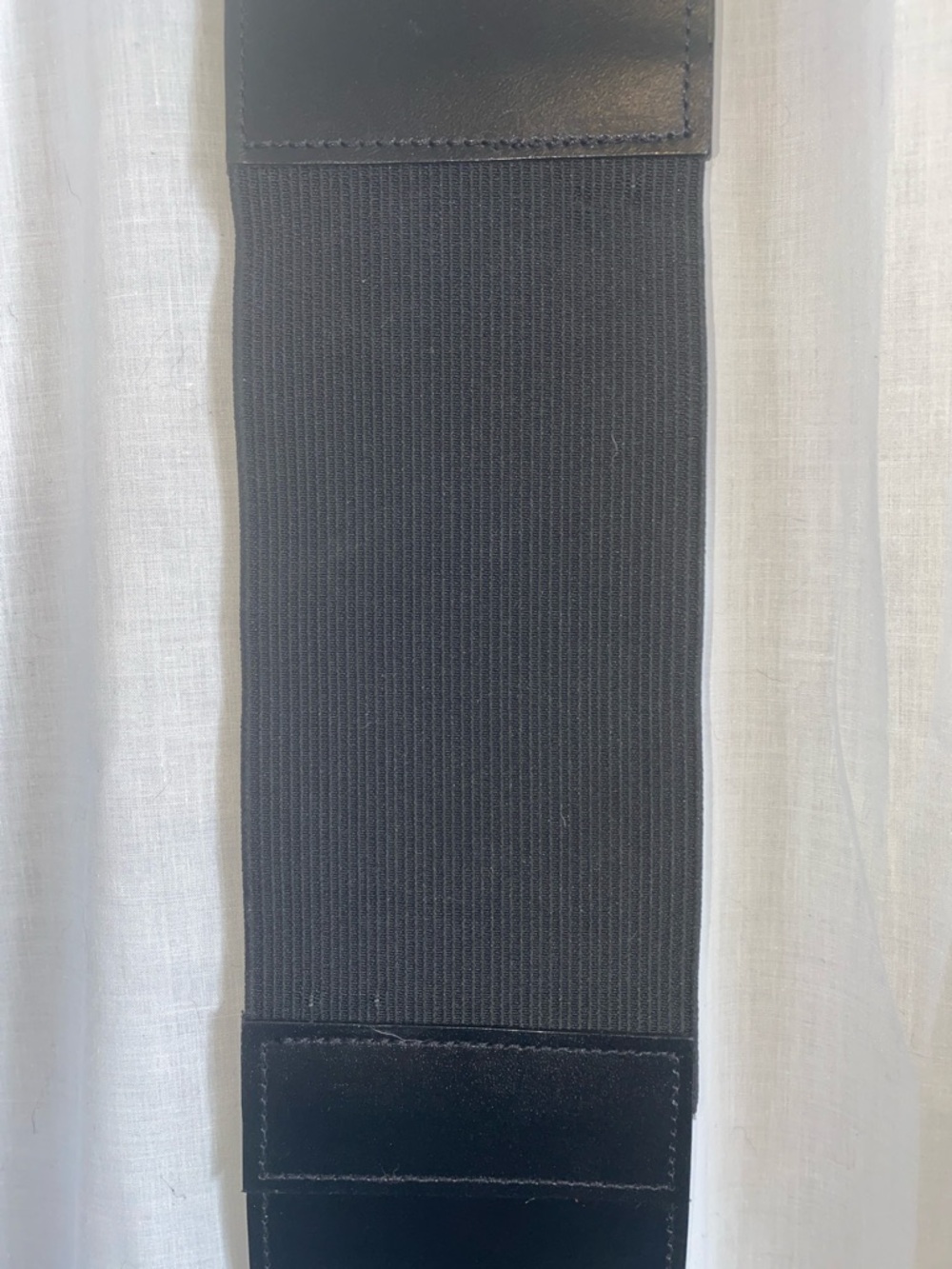 Wide Double Buckle Black Leather Stretch Belt - Picture 4 of 11